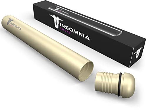 Insomnia Smoke Étui porte-cigarette et joint | Étanche résistant eau/odeurs | Boîte tube transport stockage cigarettes qualité supérieure joint roulé King Size | En aluminium style luxe (Champagne)