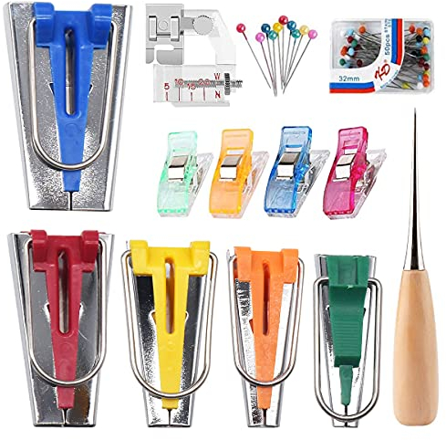 NC Schrägbandformer Schrägband Werkzeug, DBAILY 12pcs Bias Tape Maker Kit Verstellbar Stecknadel Nähen Zubehören für Kleidung Zubehör DIY Handwerk