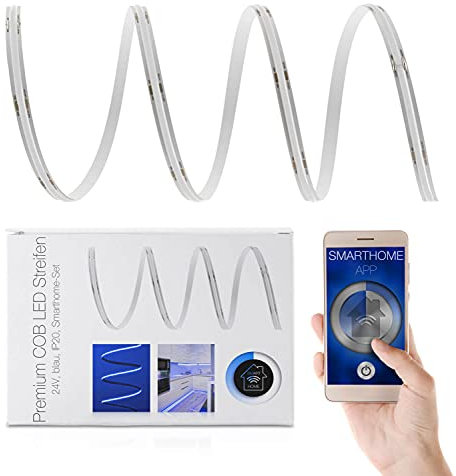 LED Universum COB LED Streifen Smart Home Set blau mit Zigbee Controller & Netzteil Band Strip Premium Filament 24V LED Streifen IP20 einfarbig (6 Meter)