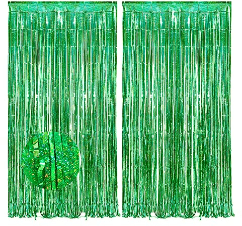 duoyif Lametta Vorhang Glitzer Deko Ostern Grün Party Deko Hintergrund Schimmer Metallic Tinsel Vorhänge Für Ostern St. Patrick's Day Weihnachten Party Geburtstage Festivals 2Stücke 1x2,5m (Grün)