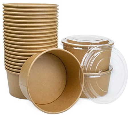 LESIBAG Large Paper Bowls - Disposable Salad Bowls with Lid Takeaway Food Containers for Hot/Cold Food 15 Sets (35 OZ)