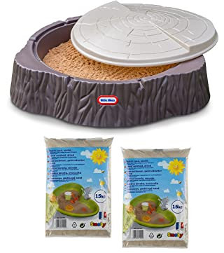 Pack Arenero Tronco de Árbol + 30 KG de Arena Fina. Arenero Infantil con Tapa Ideal para el Jardín/Exterior. para Niños a Partir de 12 Meses. Fomenta la Creatividad.