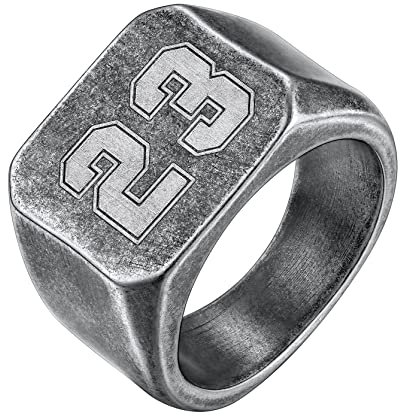 GoldChic Individueller Fingerring mit Nummer 0-99 Gravur Hochglanzpoliert Siegelring Quadrat Band Ring Punk Hip Hop Rolex Ring Ringgröße 70（22.3） in Vintage Grau für Damen Frauen Herren Männer