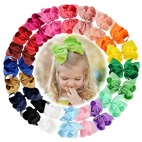 20PCS 6 Inches Large Hair Bows Alligator Clips Grosgrain Ribbon Hair Barrettes for Kids Toddlers Teens
