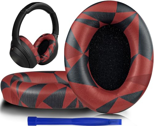 SOULWIT Professional Earpads Cushions Replacement for Sony WH-1000XM3 (WH1000XM3) Over-Ear Headphones, Ear Pads with Softer Protein Leather, Noise Isolation Memory Foam, Added Thickness (Red Storm)