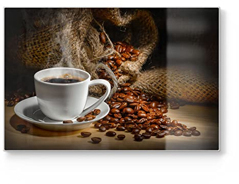 DEQORI Schneidebrett aus Glas | groß 30x20 cm | Motiv Bildlicher Kaffeegenuss | Design Schneideplatte für Küche | Frühstücksbrett antibakteriell & rutschfest | Glasplatte & Servierplatte