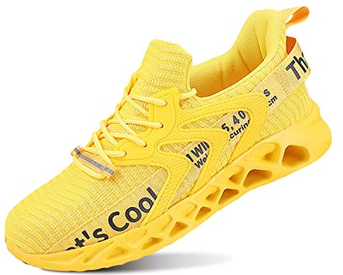 QDCFY Laufschuhe Herren Sportschuhe Straßenlaufschuhe Sneaker Turnschuhe Atmungsaktiv für Outdoor Fitness Gelb 40EU