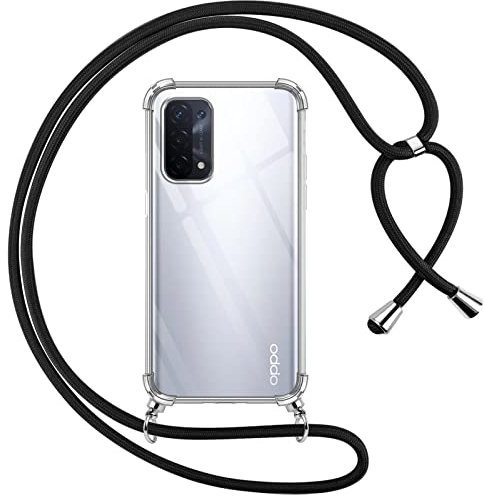 Pnakqil Handyhülle für Oppo A74 5G/A54 5G Hülle mit Band, Transparent Weich Silikon mit Kordel Necklace Schnur Anti-Fall Bumper Schutzhülle Case Kompatibel mit Oppo A54 5G 6.5, Schwarz