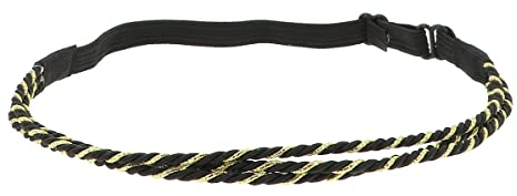 Schwarzes und Goldenes Glänzendes Verdrehtes Haarband - Original Damen Hairband - Dünnes Geflochtenes elastisches Stirnband einstellbare Größe - Hochzeit oder Party Boho und Hippie Headband