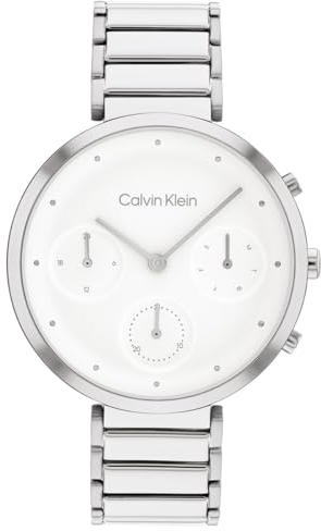 Calvin Klein Multi Zifferblatt Quarz Uhr für Damen Kollektion Minimalistic T-BAR mit Edelstahlarmband