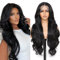FABÉLLE 30 pouces Perruque Lace Front Perruque Body Wave Pré-épilée avec des Cheveux de Bébé Couleur noire naturelle Perruque Sans Colle pour femmes Vague bouclée Perruque Synthétique en Dentelle