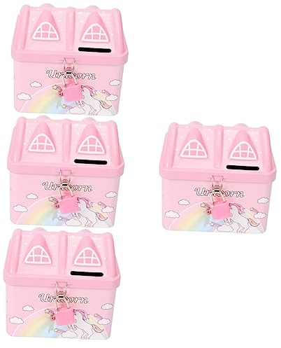 Gadpiparty 4 Stück Sparschwein Spardose in Hausform Geldglas Münzbank Sparbüchse Für Kinder Spardose Einhorn Kindertagsgeschenk Bezaubernde Sparbank Weißblech Mädchen Karikatur Münzglas