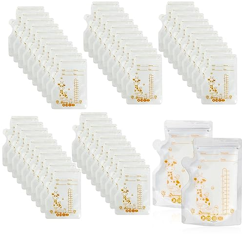 XPEX 50 Piezas Bolsas Leche Materna,Bolsas Almacenamiento Leche Materna,Bolsa De Almacenamiento De Leche Materna, Bolsas para Guardar Leche Fresca con Escalera, Cremallera Doble(250 Ml)