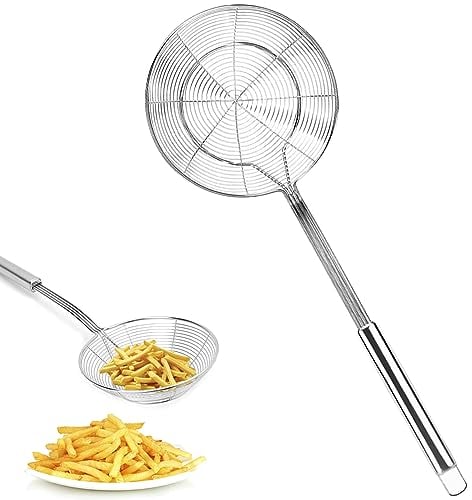 Araignée de Cuisine,Ecumoire à friture en Acier Inoxydable,Passoire Araignée avec Poignée,Écumoire araignée,pour cuisiner,griller,cuire à la vapeur et écoper Aliments (14 cm)