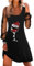 shownicer Weihnachtskleid Damen Weihnachten Rot Weinglas Druck Minikleid Sexy Mesh Partykleid Lose Rundhals Langarm Kleider Herbst Winter Christmas Festkleid A Schwarz XL