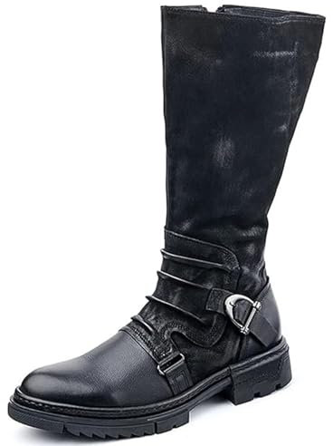 Stivali Alti al Ginocchio da Uomo, Scarpa Medievale in Pelle Stivali da Equitazione retrò gotici con Fibbia in Metallo Scarpe da Cavaliere Guerriero Multi Taglia,Nero,48 EU