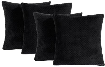 Brentfords Waffle Black Cushion Covers 45 x 45 Black, Throw Pillows Living Room Sofa Cushion Covers Bedroom Decorative Luxury Home Fleece Covers for Cushions, Pack of 4