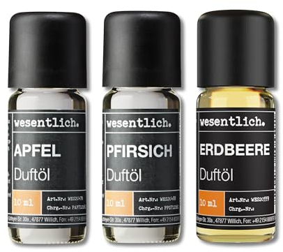 wesentlich. Duftöl Set - harmonische Duftkompositionen für Duftlampe, Diffuser und Kerzen – Erdbeere, Apfel, Pfirsich