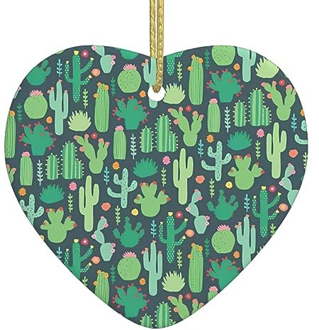 Nette Kaktus Nahtlose Illustration Keramik Herz Anhänger Mit Loch Und Gold Seil Für Weihnachten Neujahr Home Hängen Dekoration