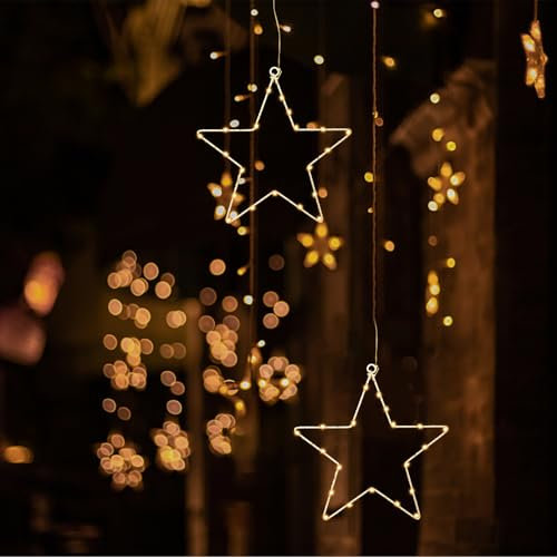 JIAPEI 2 Stück 20 Beleuchtet LED Fensterdeko Stern, 8 Modi Batteriebetriebene Fenster Weihnachtsstern Lichter Weihnachtsbeleuchtung Deko Hängen mit Timer, Warmweiß