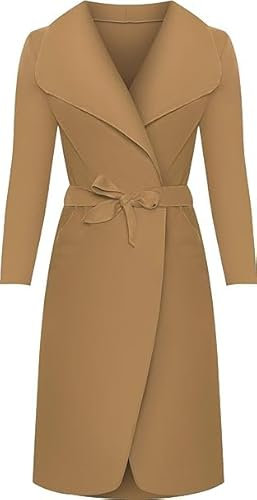 BloomFashion® Womens Long Sleeve Belted Oversized Italian Duster Coat - Ladies Celebrity Style Drape Waterfall Jacket Cardigan with Pocket Plus Size UK 8-10 Camel