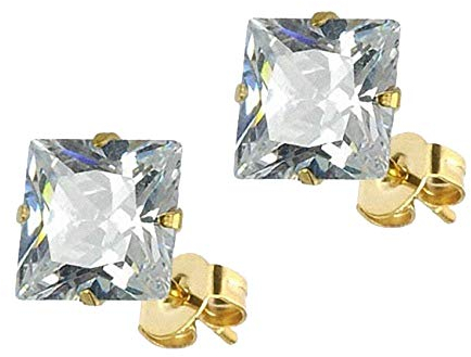 Taffstyle Edelstahl Ohrstecker Ohrringe Stecker Studs Eckig mit einem eckigem Glitzer Zirkonia Stein in Quadrat Form für Damen und Herren Gold Clear Weiß 4mm