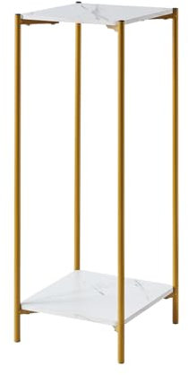 PCGAGA Corner Table - 90cm Tall, Marble-Like, 2 Shelves, Square Stand Table for Living Room