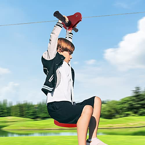 BAOCHADA 160ft Zip Line Kit Heavy Duty Slackline Zipline Kit for Kids and Adult, Slackline Complete Kit with Safety Spring Brake&4.6ft Robust Steel Rope, for Yard, Garden and Park Zipline Sports