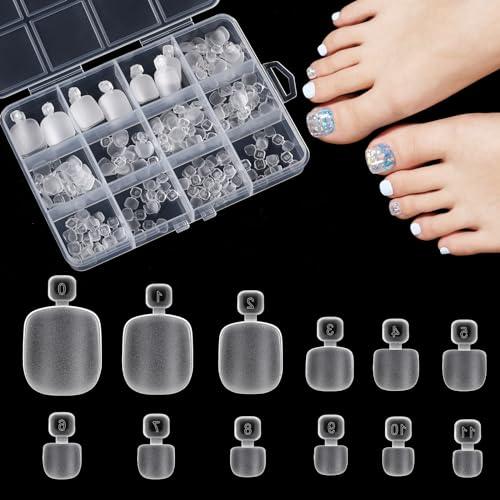 TOMICCA 120 Pièces Faux Ongles Pieds, 12 Tailles Acrylique Faux Ongles Pied avec Boîte, Couverture Complète en Capsule Americaine Ongle Artificiels pour Femmes Filles Salon de Manucure Nail Art