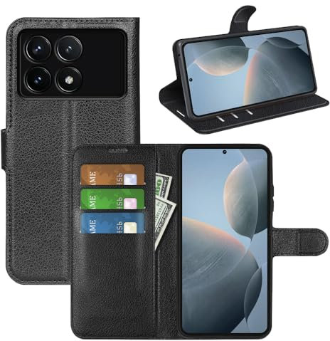 Fertuo Cover per POCO X6 Pro 5G, Custodia Portafoglio Cover a Libro in Pelle Flip Case con Silicone Bumper, Fibbia Magnetica, Porta Carte, Kickstand, per POCO X6 Pro 5G, Nero