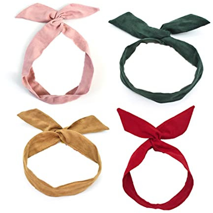 4PCS Solid Color Wired Hair Tie Twist Bow Headband Headbands For Women Rabbit Ear Wire Hairbands Yoga Head Wraps Hair Holder Accessory For Women And Girls