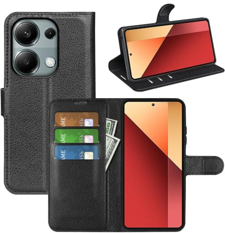 Fertuo Cover per POCO M6 Pro 4G / Xiaomi Redmi Note 13 Pro 4G, Custodia Portafoglio Cover a Libro in Pelle Flip Case con Silicone Bumper, Fibbia Magnetica, Porta Carte, per POCO M6 Pro 4G, Nero