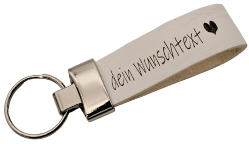 AnnaMatoni Schlüsselanhänger hochwertiges echt Leder mit Wunschgravur, individuelle Gravur-Leder Schlüsselanhänger personalisiert - Geschenk für Männer Frauen - 100% Handmade in Germany (Weiß 100)