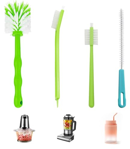 XPJBKC Brosse de Nettoyage pour Thermomix, 4 Pièce Brosse Nettoyant Set, Brosse Bouteille + Brosse Nettoyant pour Lames +Brosse à Bouteille Manche Longue, pour Pots de Mixage, Bols à mélanger