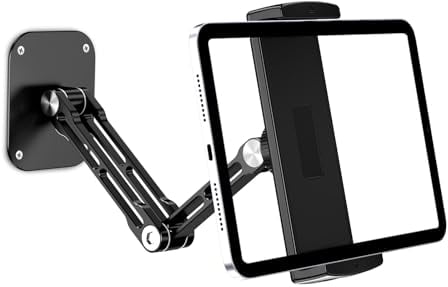 Lucrave Support mural pour tablette, support mural extensible en aluminium, avec base rotative à 360°, réglable et pliable pour iPad Pro Air Mini, Galaxy Tab, tous les téléphones et tablettes de 4,7 à