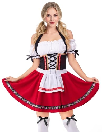 Spooktacular Creations Oktoberfest-kläder för kvinnor, tysk bayersk dirndl-klänning för halloween, cosplay, ölkarneval