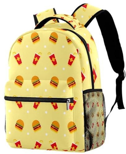 VAPOKF Rucksack, Schultasche, Reisen, lässig, Tagesrucksack für Damen, Teenager, Mädchen, Jungen, Sommerfutter, Cola Burger, multi, 29.4x20x40cm/11.5x8x16 in