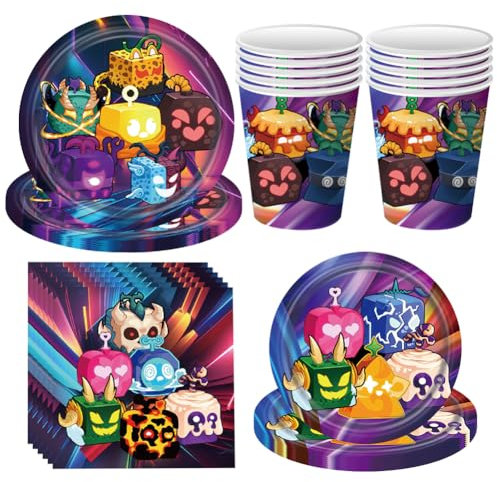 XNAUVOI Bl-Ox Fruits Vaisselle Anniversaire de fête, Fête thème Vaisselle, Cartoon Vaisselle d'Anniversaire, Assiettes, Serviettes En Papier, Tasses,Vaisselle de Fête-10 personnes