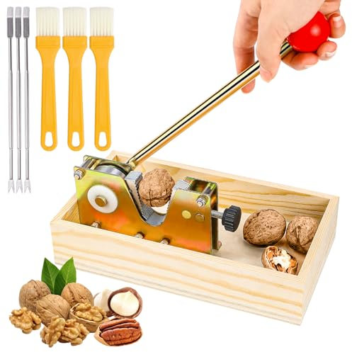 Raxfekro Nussknacker Walnüsse, Walnussknacker mit Hebel-Funktion, Nutcracker Grönverstellbar, Nußknacker mit Holzbasis Griff Geeignet zum Öffnen von Mandeln, Walnüssen, Macadamianüssen usw
