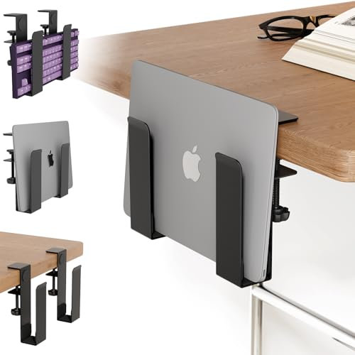 otuiaim Supporto Laterale per Laptop con Morsetto per Scrivania – Installazione Senza Fori - Porta Dispositivo Verticale in Acciaio Inossidabile per Laptop, Tablet, Tastiere – per Spessore < 38mm