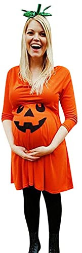 Robe De Grossesse pour Femme Manches Longues Grande Taille Halloween Costume Enceinte Soiree Hiver Décontractée Chic Élégante Shooting Photo Midi Robe