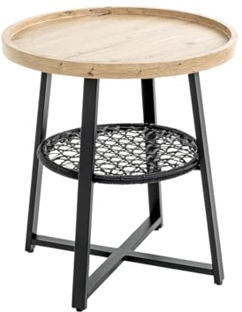 HAKU Beistelltisch rund Eiche hell schwarz MDF Metall PVC runder Couchtisch - Maße: H 55 x Ø 50 cm Style: Modern