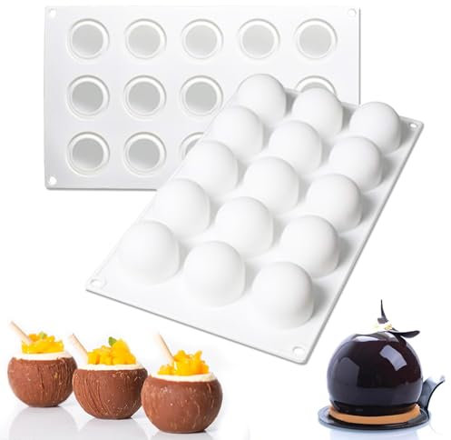 WishesMar 2 Pièces Moule à Chocolat Forme de Sphère Boule Balle 15 Cavités Moules en Silicone pour Bonbon Glace Petit Savon Décoration de Gateau - Diamètre 4,3 cm