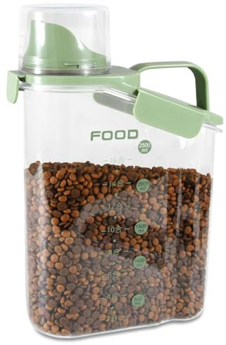 WHENZOO Pet Food Storage Container, 2.8L Portable Dog Food Container for Dry Food Airtight Pet Food Storage Container with Measuring Cup Pour Spout for Dog Cat Bird Fish