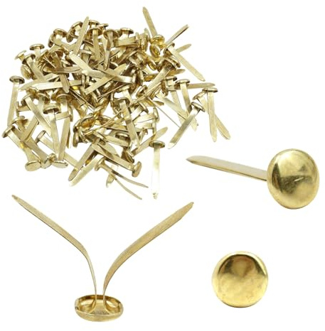 100 Stück Gold Metall Rundkopfklammern, Mini Brads Musterbeutelklammern | Metall Papierverschlüsse, Scrapbooking Brads Musterklammern für Schule Büro Papier Briefklammern Basteln Handwerk DIY