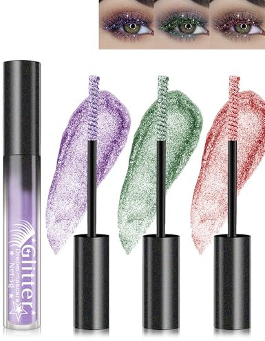 Glitter Mascara-3 Farben Lila Grün Rosa Metallisch Glitzer Wimperntusche,Glänzende Diamant Langlebige Volumizing Curling Verlängerung Wimpern, Wasserfest Schimmern Augen Makeup Set Für Frauen-3+5+7