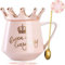 Arawat Queen of Everything Tasse mit Deckel Krone Rosa 350 ml Keramik Tasse Queen Elizabeth Tasse Geschenk Geburtstagsgeschenk zum 20 30 40 50 60 70 80 Frauen Geschenk für Freundin Mädchen Mama Oma