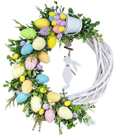 Osterkranz Tür hängende Dekoration, Ostereierkranz mit Acryl Osterhase Ei Schmetterling Dekor, Frühlingskranz für drinnen und draußen hängende Ornamente Zuhause Haustür Party Dekorationen