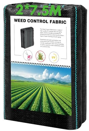 Vegamall 2x7.5M Toile de Paillage en 100g/m² Geotextile Anti Mauvaises Herbes Contre Les Mauvais Herbes Anti Repousse