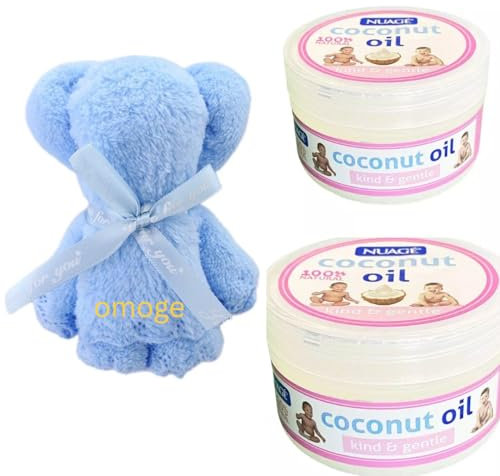 2Pcs Nuage Baby Coconut Oil 50ml 100% Natural, Gentle Moisturizer for Baby’s Sensitive Skin Hydrating & Nourishing Formula & Branded Wash Cloth by Omoge Hair